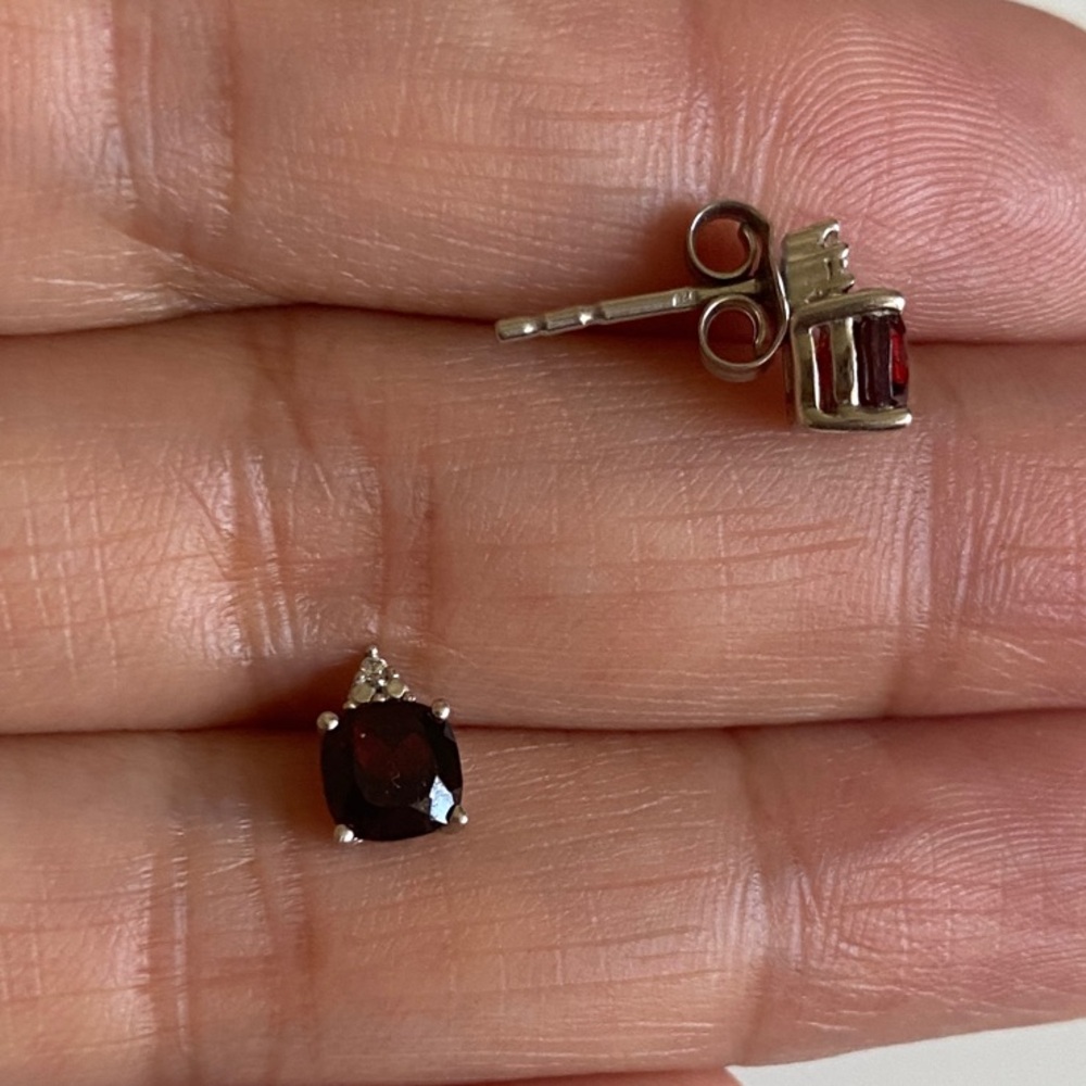 Sterling Silver Garnet Stone Earrings - Picture 2 of 3